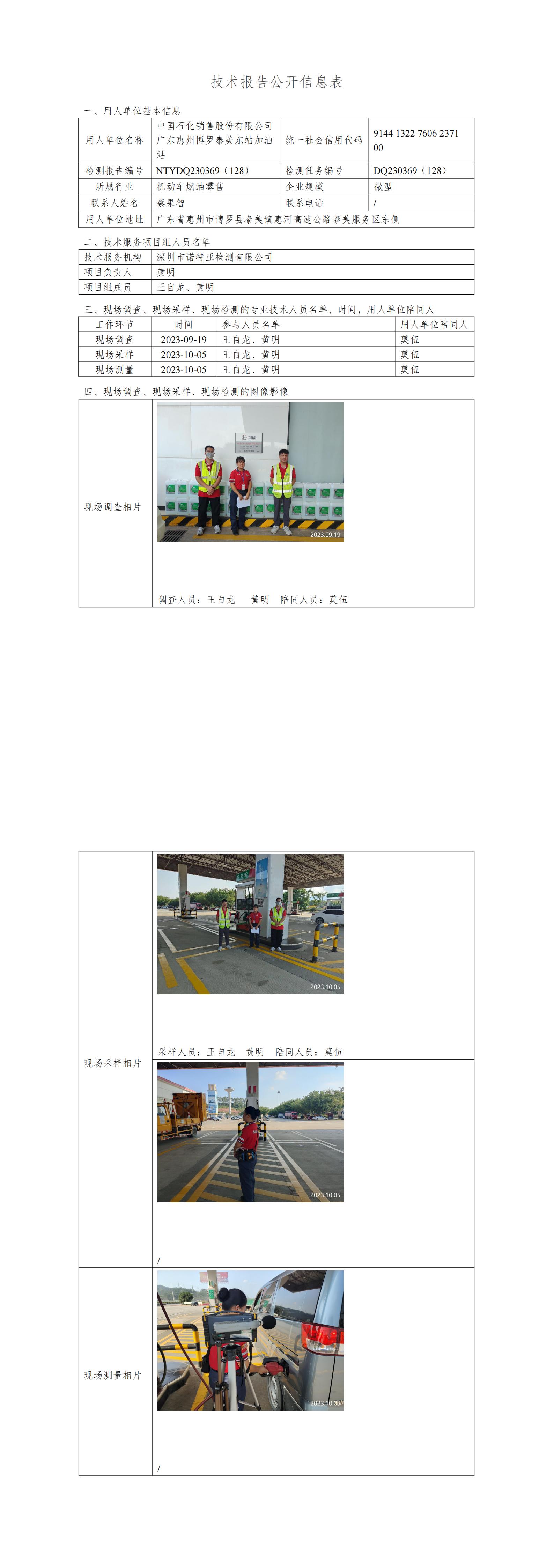 NTYDQ230369（128）中國石化銷售股份有限公司廣東惠州博羅泰美東加油站